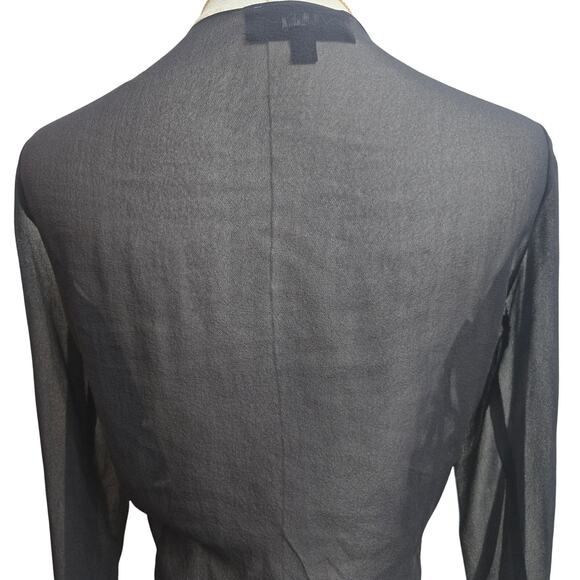 Tadashi Women Vtg Y2K Fairy Whimsigoth Sheer Black Flare Sleeve Tie Front Top 8 - Picture 5 of 12